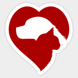 Cat and dog heart - cute I love pets design for animal lovers Sticker